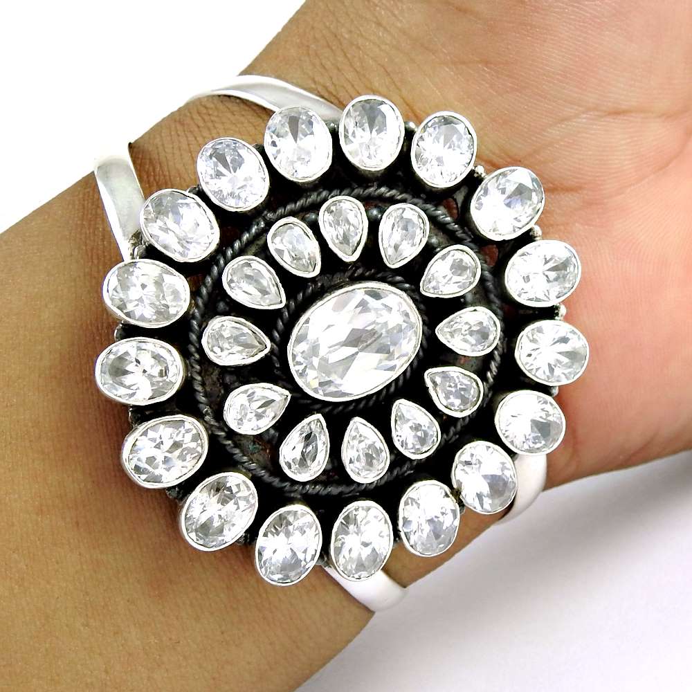 Eye Catching White CZ Gemstone Sterling Silver Bangle Jewellery