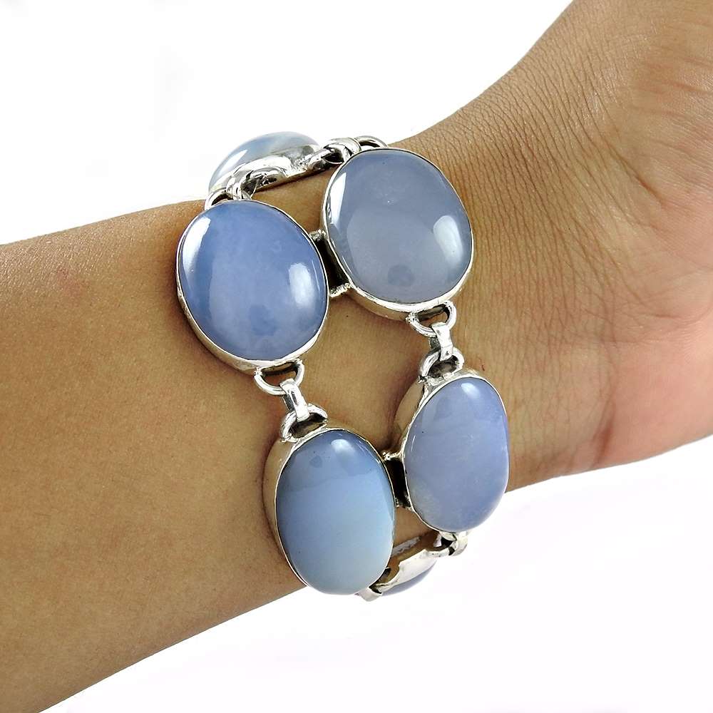 Party Wear Chalcedony Gemstone Sterling Silver Bracelet Jewelry