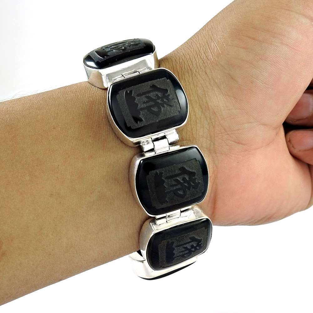 Beautiful 925 Sterling Silver Black Onyx Gemstone Bracelet Jewelry A1
