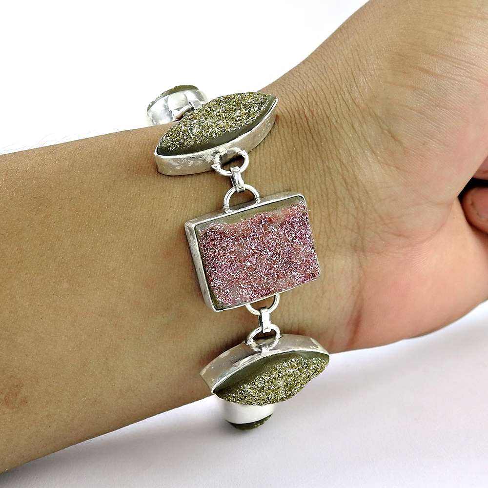 Festive Druzy Gemstone Sterling Silver Bracelet Jewelry