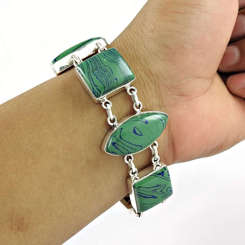 Chunky Calsica Gemstone Sterling Silver Bracelet Jewelry