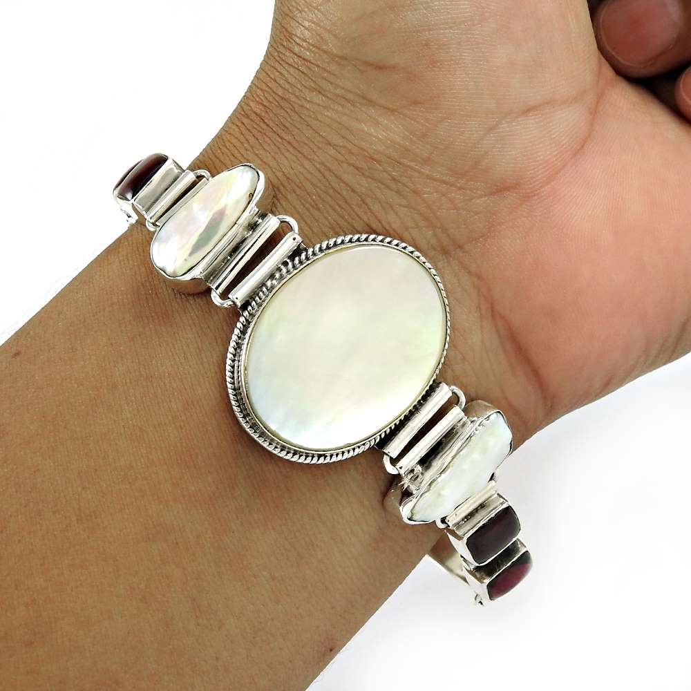 Christmas Gift 925 Silver Natural Mother Of Pearl Chain Bracelet M1