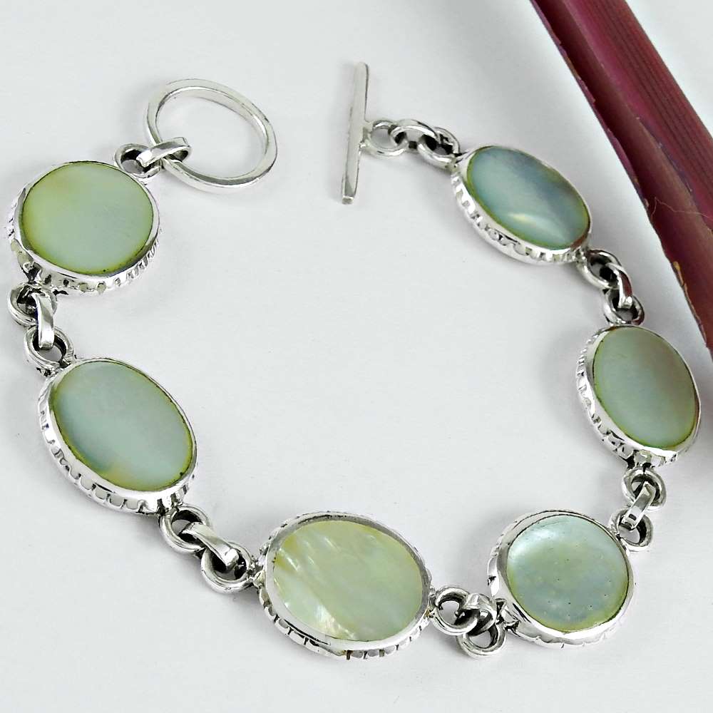 Natural Mother Of Pearl 925 Silver Chain Boho Bracelet For Women A1
