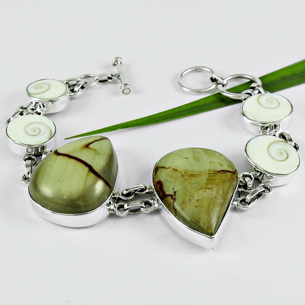 Natural Botswana Agate Gemstone Chain Tribal Bracelet 925 Sterling Silver J2