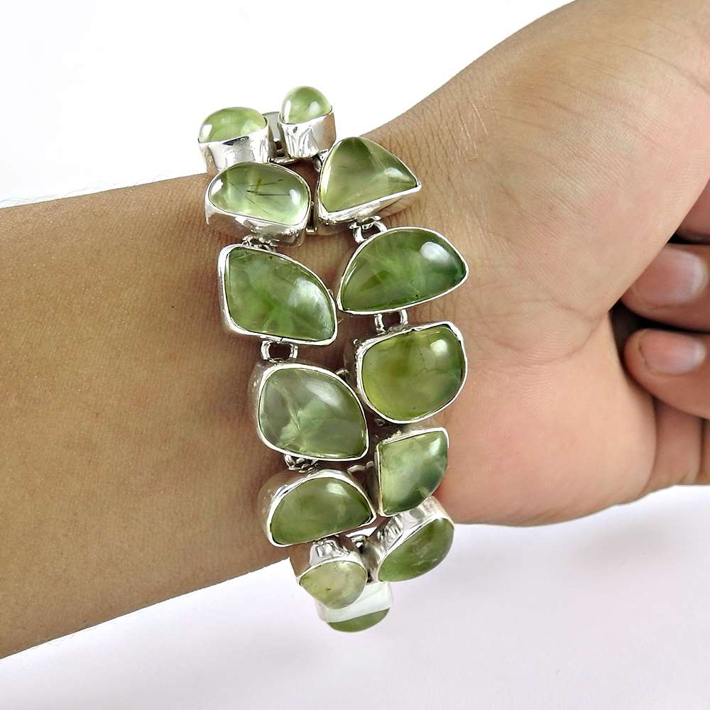 Possessing Prehnite Gemstone Sterling Silver Bracelet Jewelry