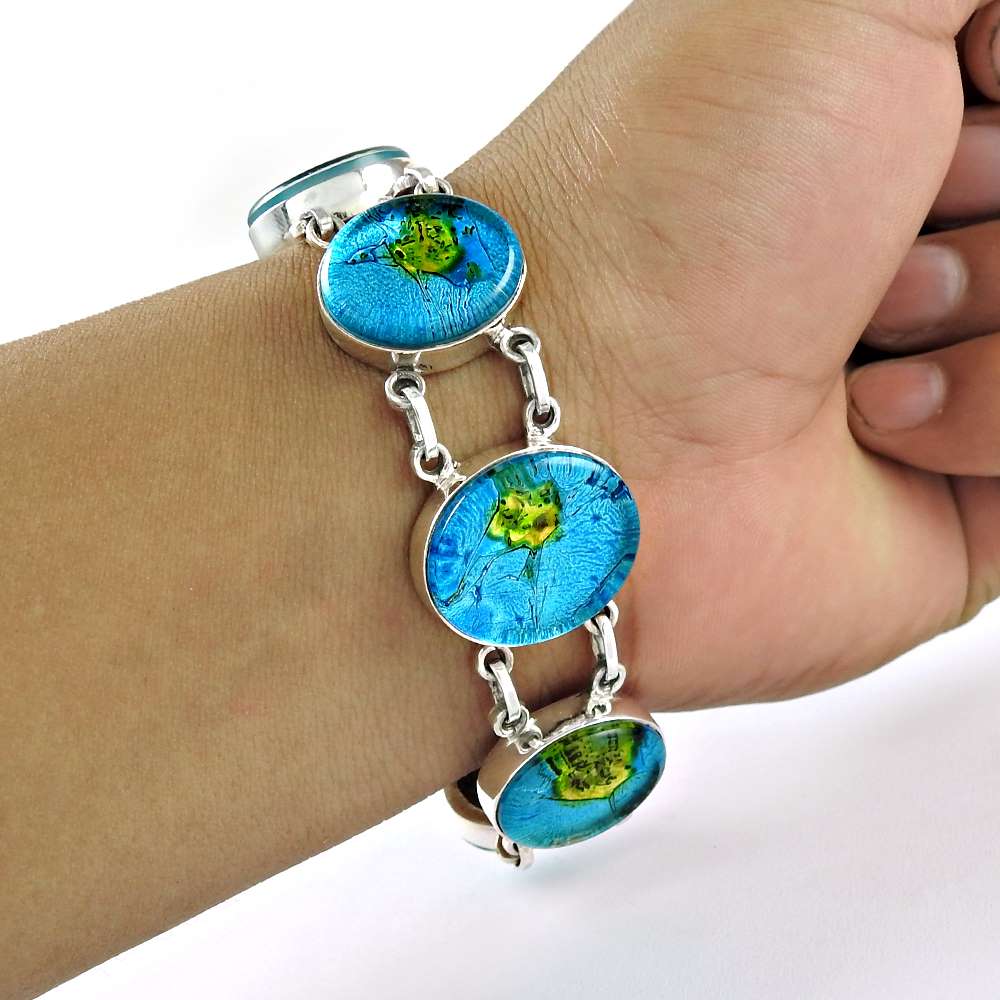 Paradise Lantern Dico Glass 925 Sterling Silver Bracelet