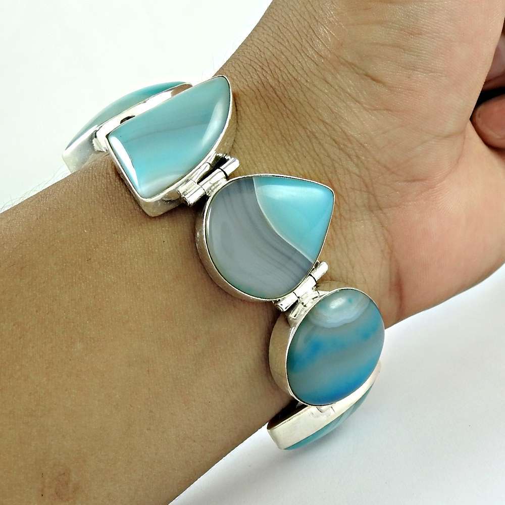 Secret Design Striped Onyx Gemstone Sterling Silver Bracelet Jewelry