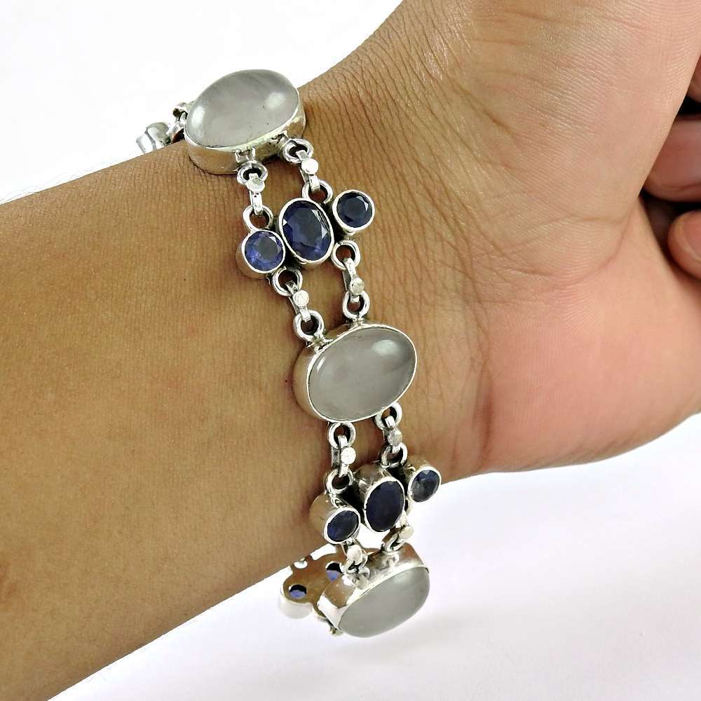 Spell Rose Quartz Iolite Gemstone Sterling Silver Bracelet Jewelry