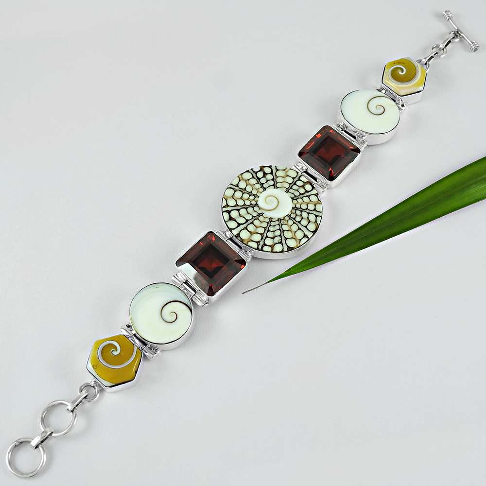 Trendy 925 Sterling Silver Shell Shiva Eye Glass Gemstone Bracelet Tribal Jewelry A4