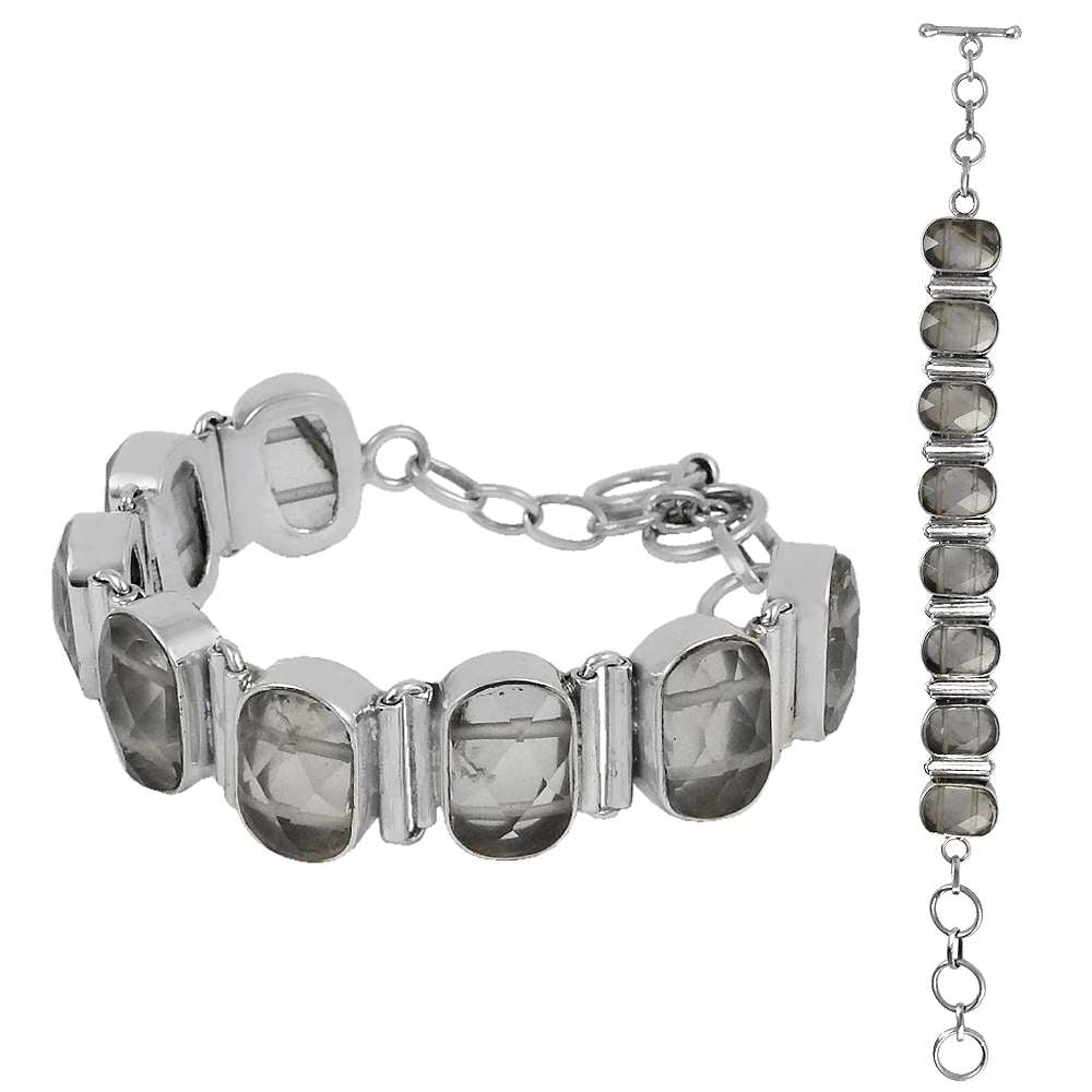 Birthday Gift Natural Rose Quartz Chain Bohemian Bracelet 925 Silver D8