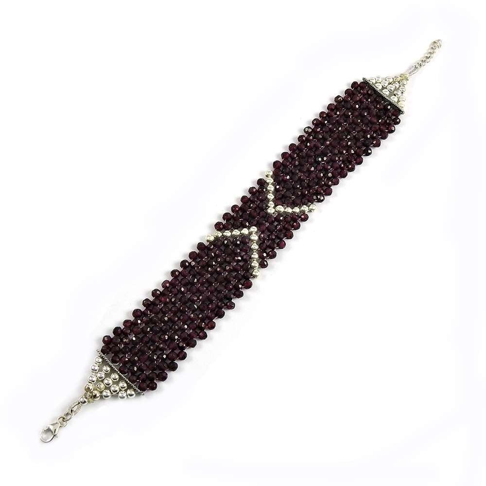Charming Garnet Gemstone Sterling Silver Bracelet 925 Sterling Silver Vintage Jewellery