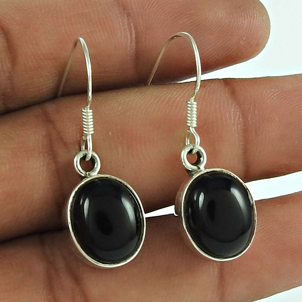 Birthday Gift For Her Natural Onyx Dangle Tribal Earrings 925 Silver S22