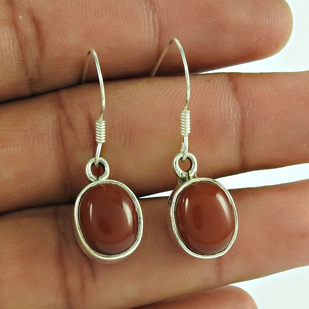 Gift For Her 925 Silver Natural Onyx Gemstone Dangle Vintage Earrings N1