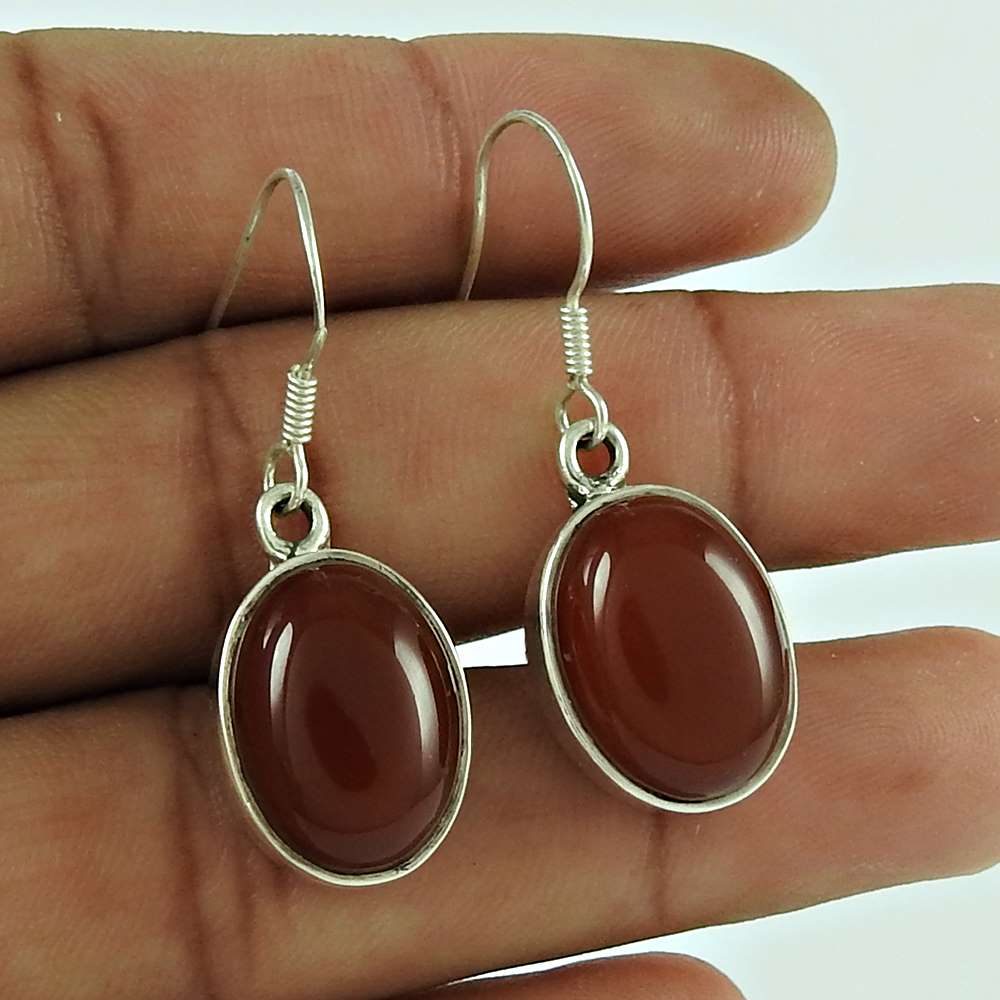 Gift For Her 925 Silver Natural Onyx Gemstone Dangle Vintage Earrings R1