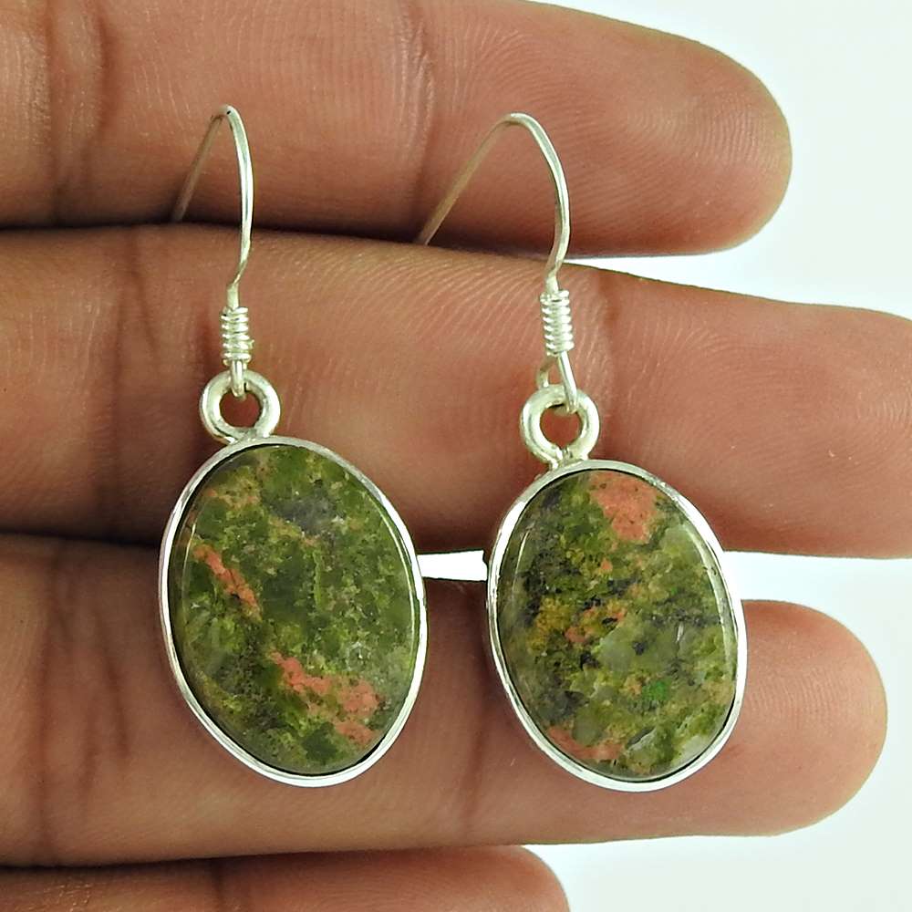 925 Sterling Silver Gemstone Jewellery Charming Unakite Gemstone Earrings