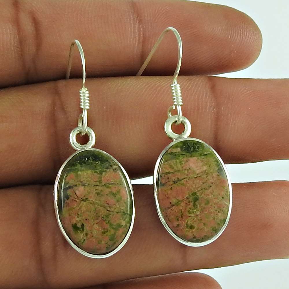 925 Sterling Silver Vintage Jewellery Fashion Unakite Gemstone Earrings