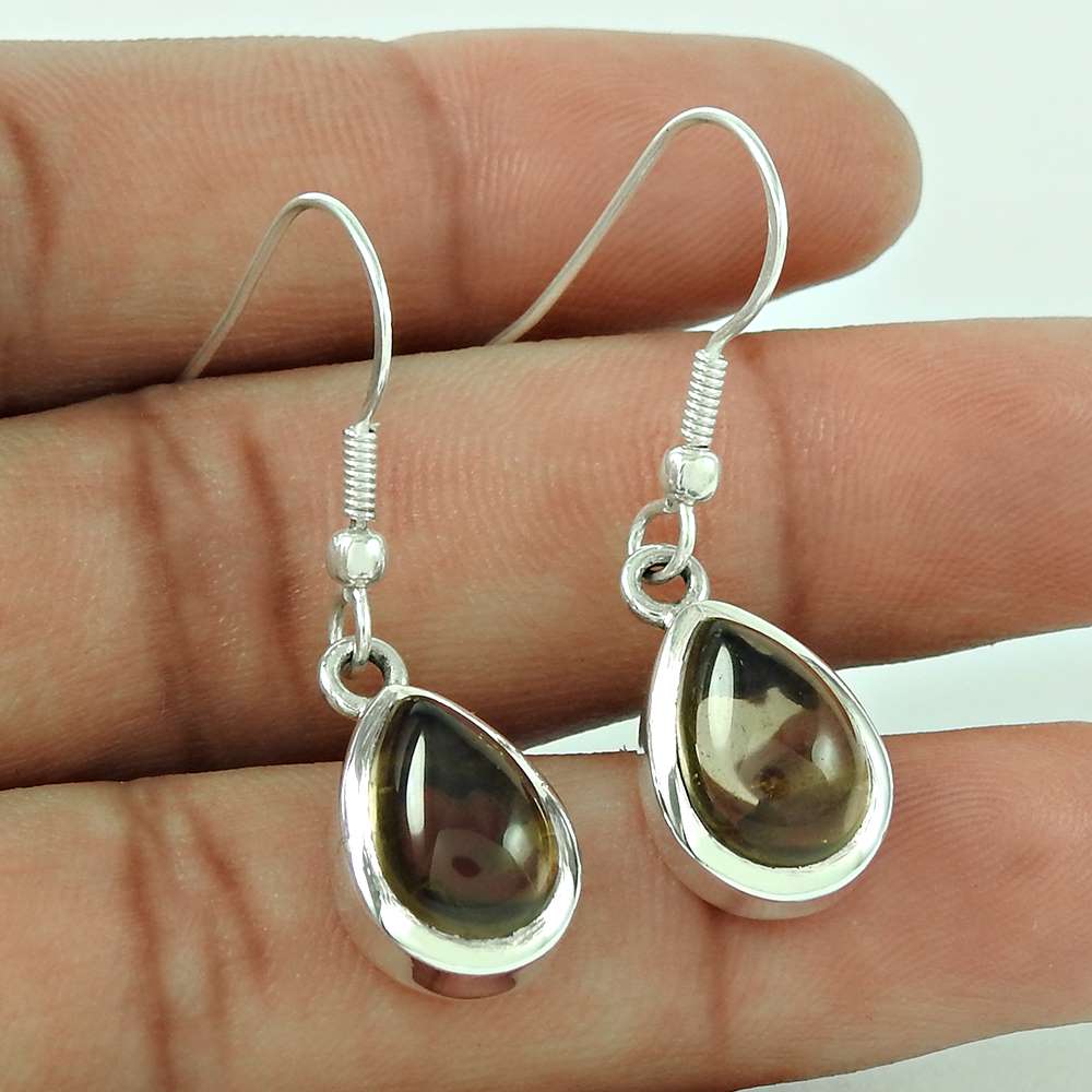 Natural Smoky Quartz Dangle Bohemian Earrings 925 Silver For Girls L2