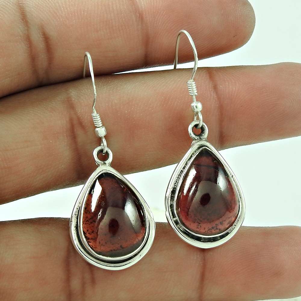 Wedding Gift For Her 925 Silver Natural Garnet Dangle Boho Earrings A1