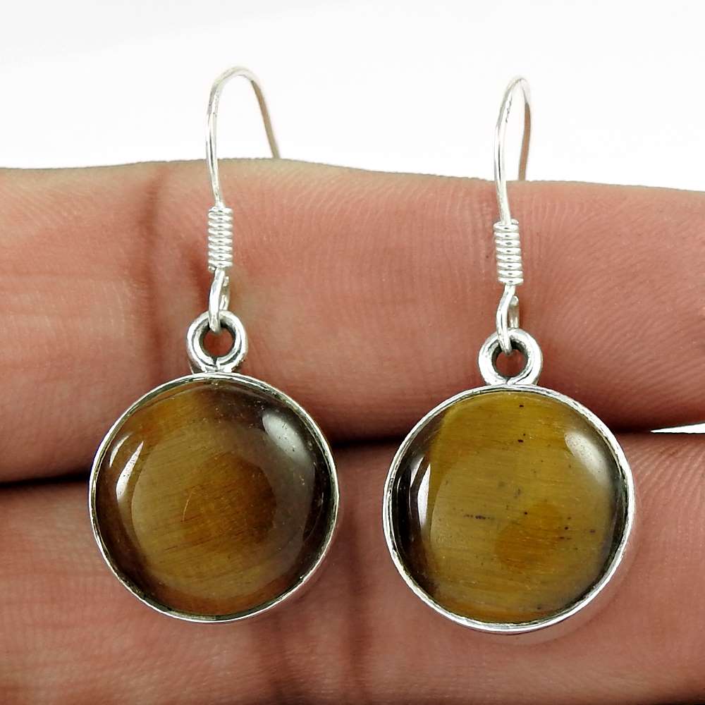 Gift For Her 925 Silver Natural Tiger'S Eye Dangle Bohemian Earrings C4