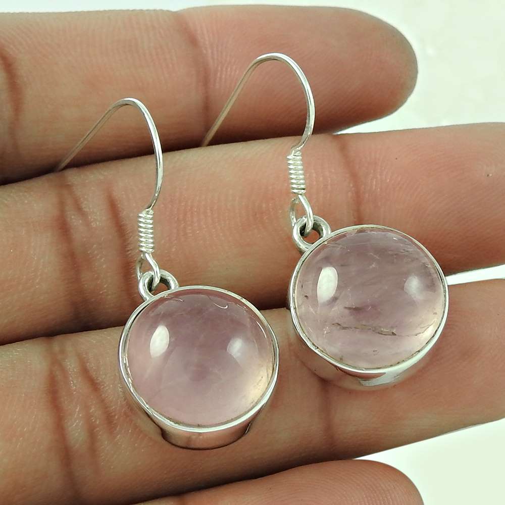 Natural Rose Quartz Gemstone 925 Silver Dangle Boho Earrings For Women E4