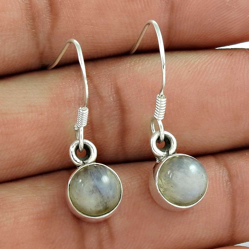 Natural Rainbow Moonstone Dangle Vintage Earrings 925 Silver E1
