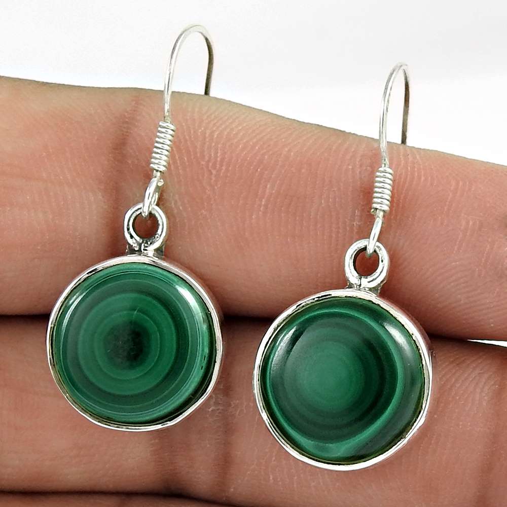 Wedding Gift For Her 925 Silver Natural Malachite Dangle Boho Earrings G4