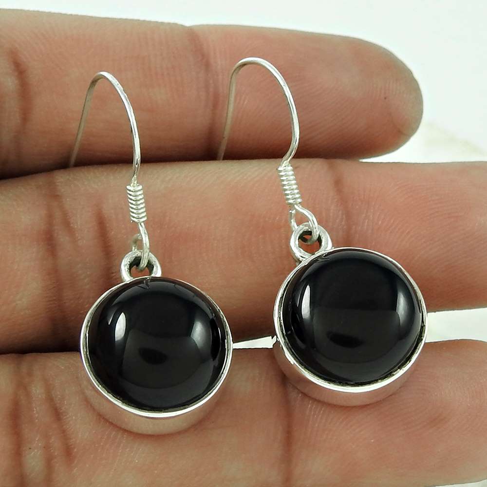 Gift For Women Dangle Vintage Earrings 925 Silver Natural Onyx Gemstone F1