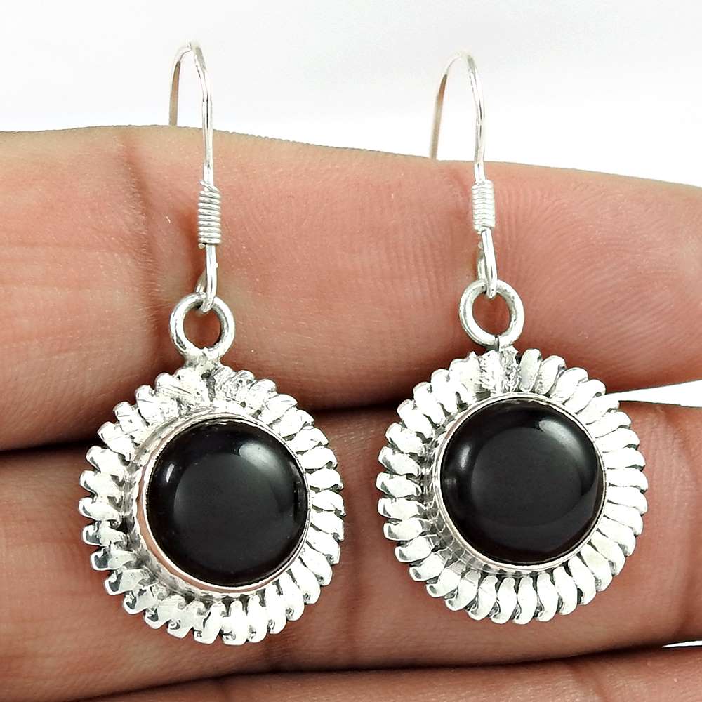 Simple 925 Sterling Silver Black Onyx Earrings Wholesaling