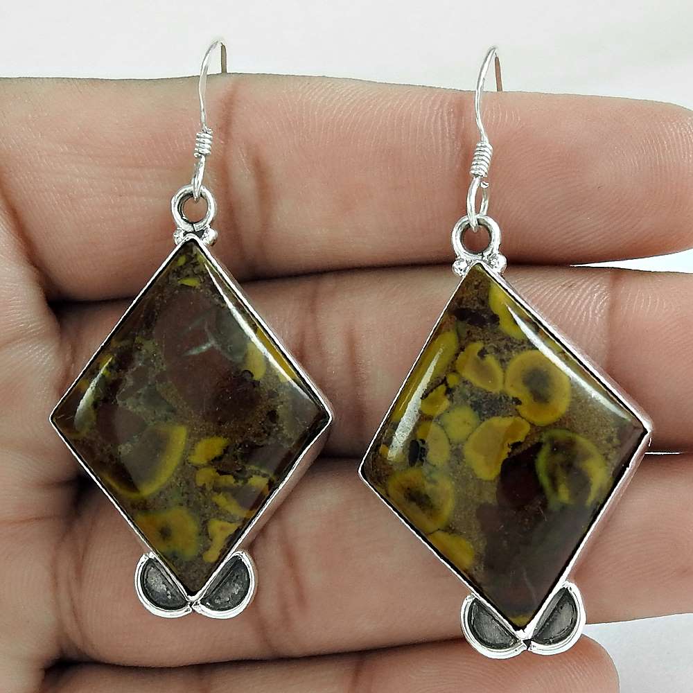 Woman Gift 925 Silver Natural Chinese Writing Gemstone Dangle Earrings I1
