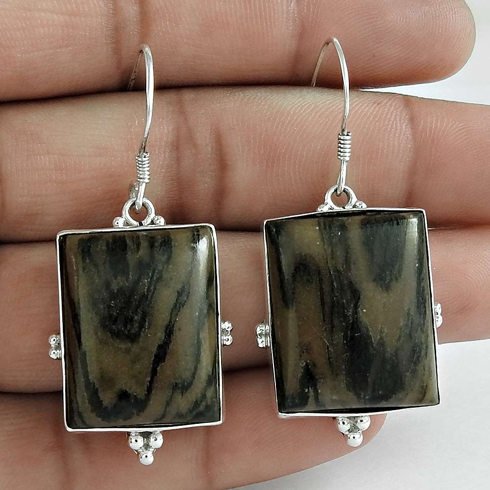 Gift For Her Natural Outback Jasper Dangle Boho Earrings 925 Silver Y15