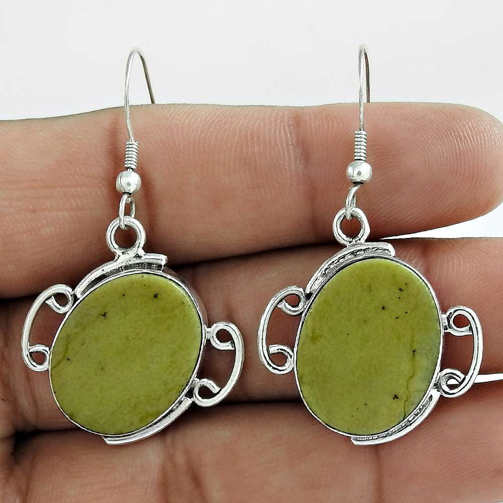Natural Serpentine Gemstone Earrings 925 Sterling Silver Jewelry G1