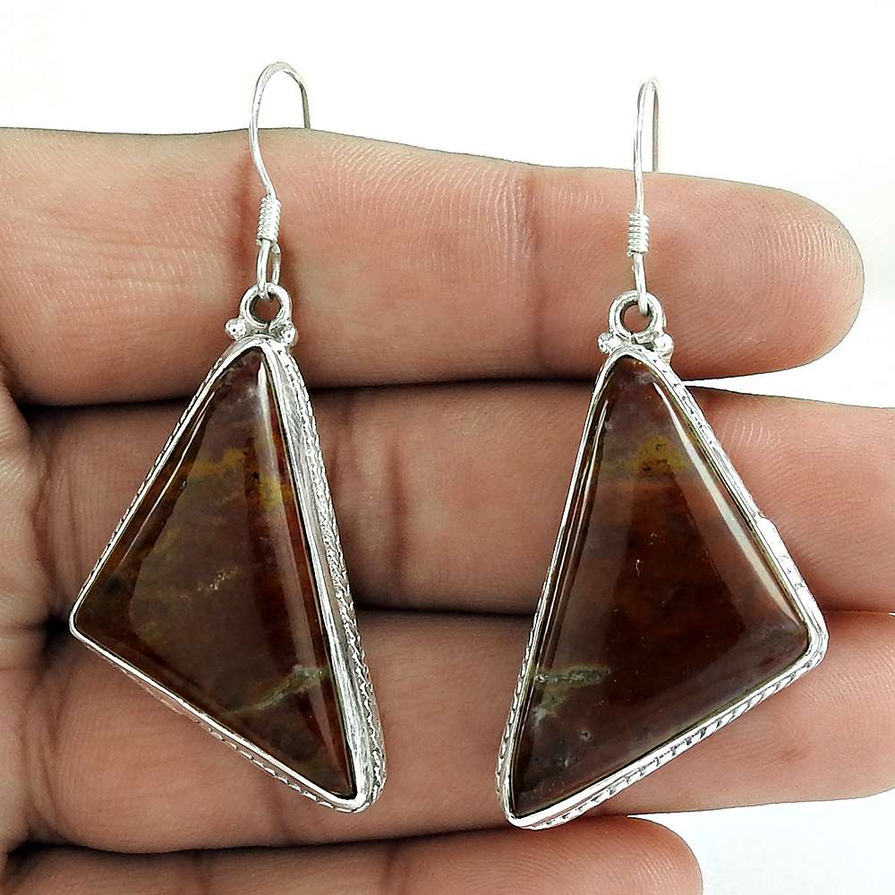 Woman Gift Natural Jasper Earrings 925 Sterling Silver I1