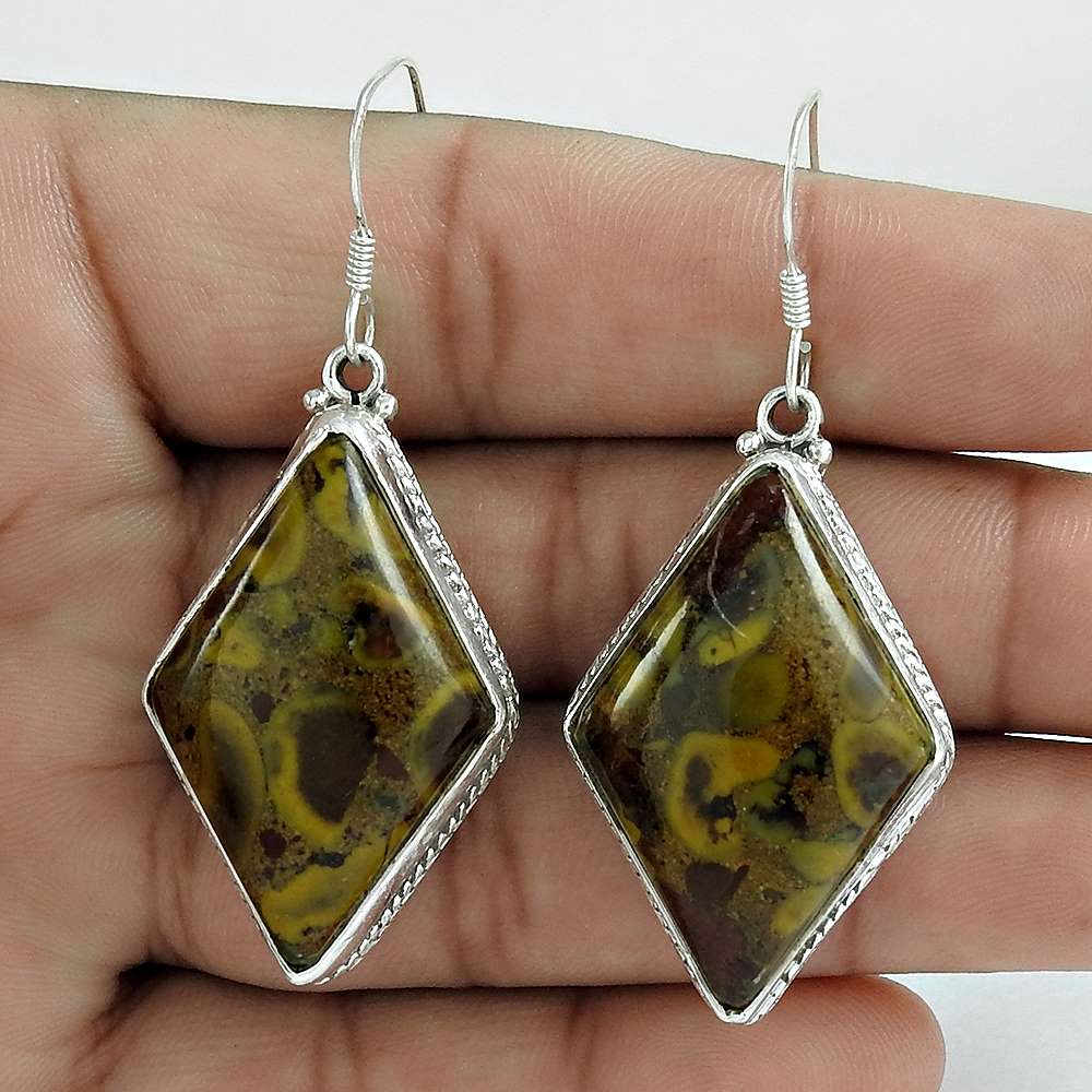 Gift For Her Natural Chinese Writing Dangle Ethnic Earrings 925 Silver L6