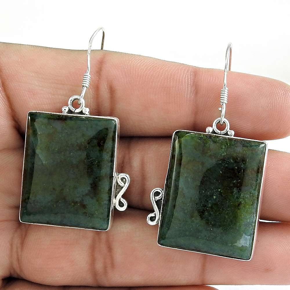 Gift For Her 925 Silver Natural Bloodstone Dangle Tribal Earrings P6
