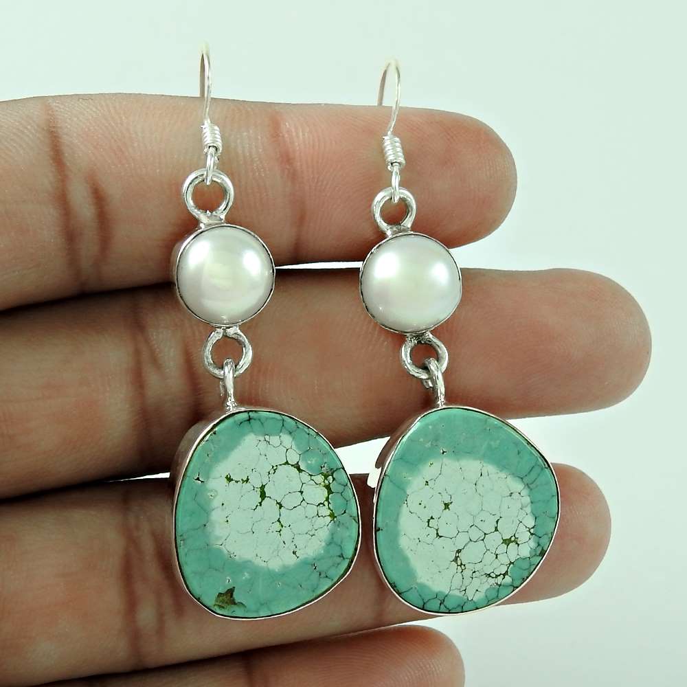 Amusable 925 Sterling Silver Pearl Turquoise Earrings Proveedor