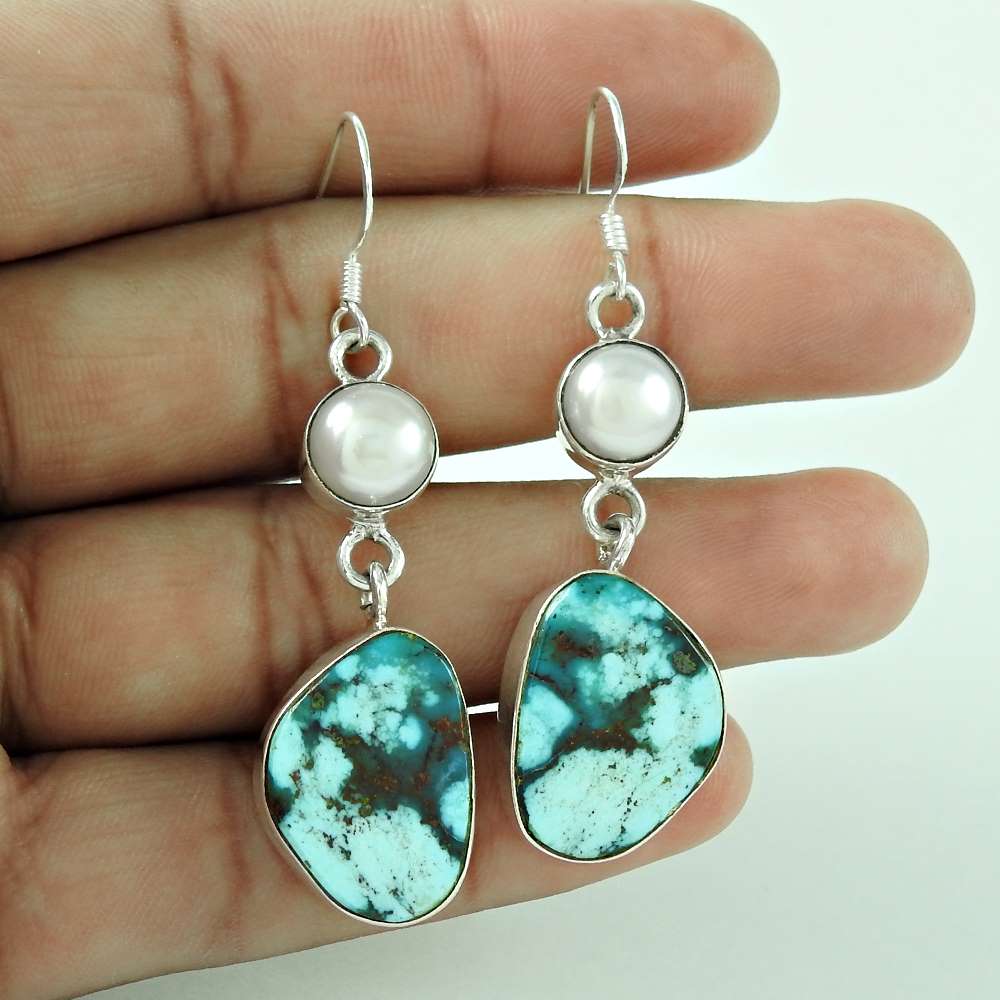 Circean 925 Sterling Silver Pearl Turquoise Earrings Fabricant