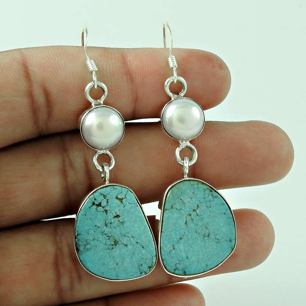 Dainty 925 Sterling Silver Pearl Turquoise Earrings Großhändler