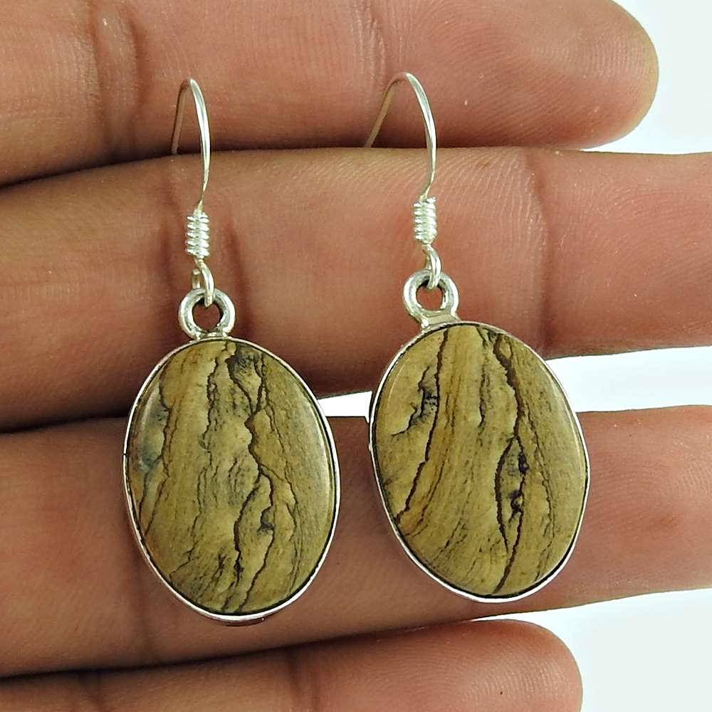Big Royalty 925 Sterling Silver Picture Jasper Earrings Wholesale Price
