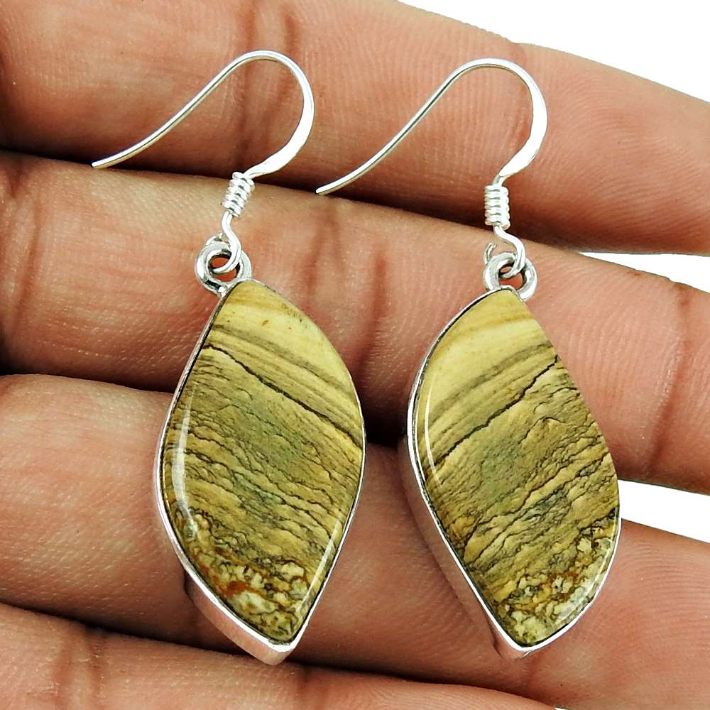 Handy 925 Sterling Silver Picture Jasper Earrings Wholesaler India