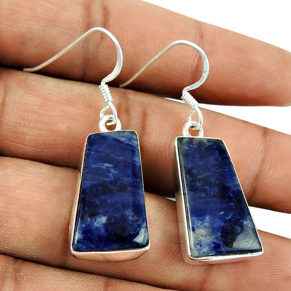 Shine 925 Sterling Silver Sodalite Earrings Wholesaling