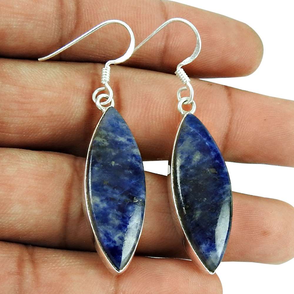 Beautiful Sodalite Gemstone Earrings 925 Sterling Silver Jewellery