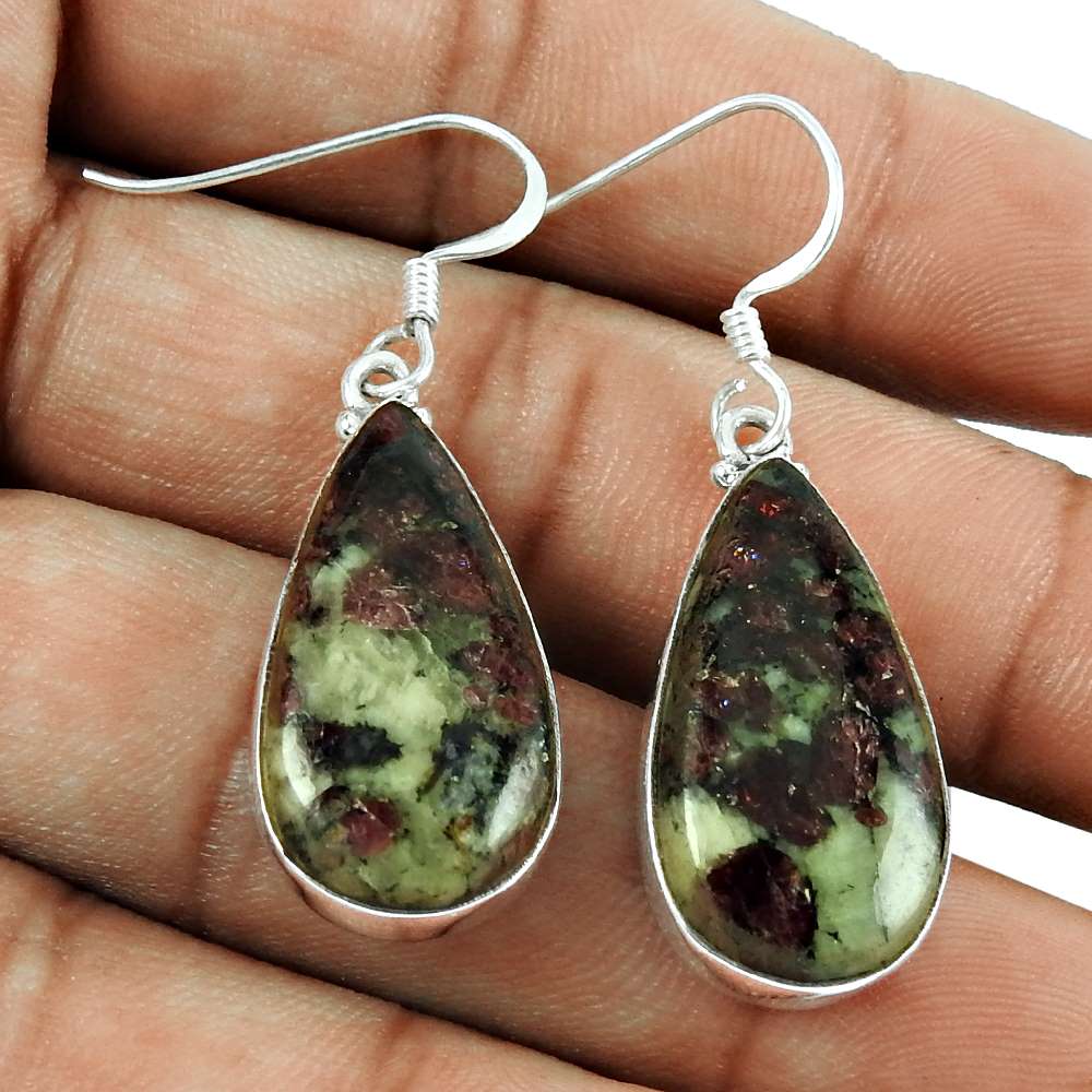 Daily Wear Eudialyte Gemstone Earrings 925 Sterling Silver Jewellery