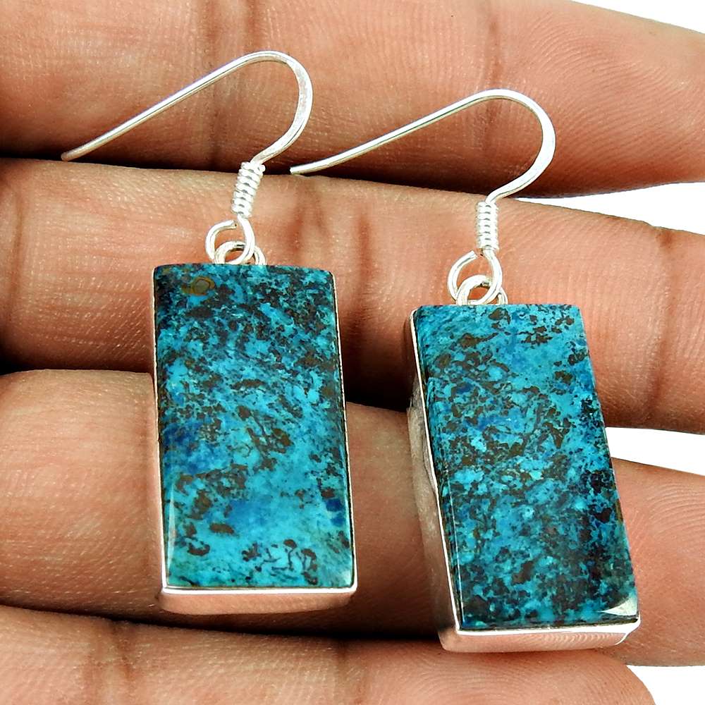 Daily Wear Azurite Gemstone Earrings Sterling Silver Fashion Jewellery