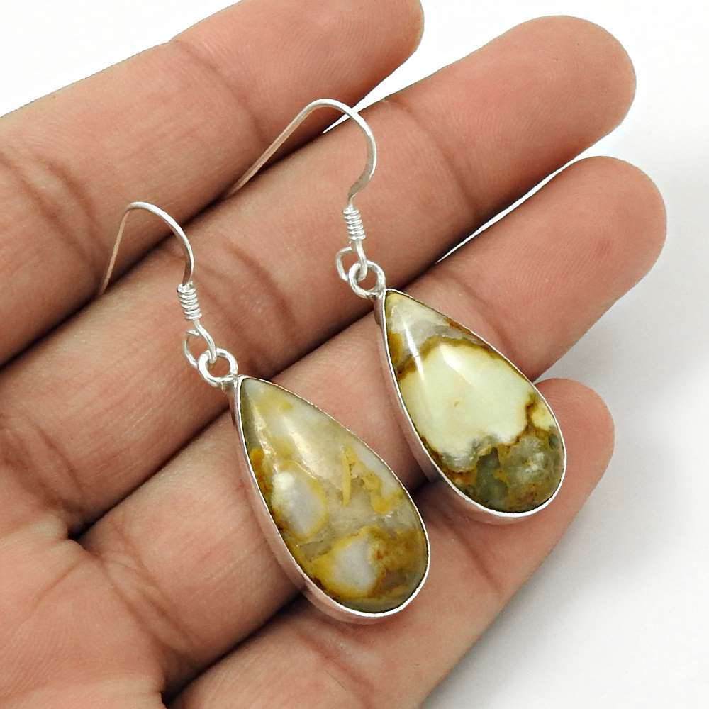 Natural Brecciated Mookaite Dangle Ethnic Earrings 925 Silver For Women W8