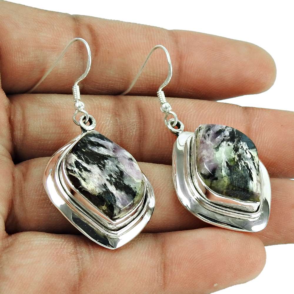 925 Sterling Silver Jewellery Seemly Charoite Gemstone Fashion Earrings
