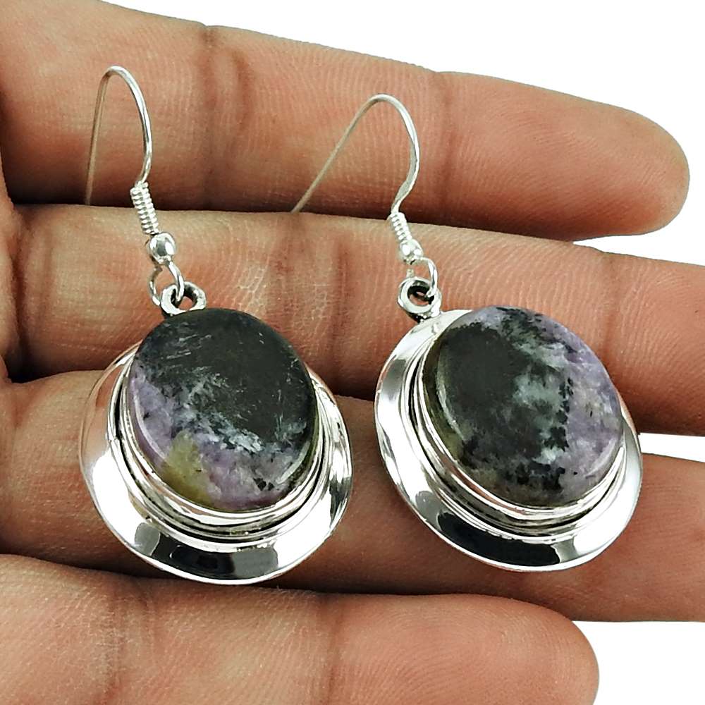 925 Sterling Silver Jewellery Well-Favoured Charoite Gemstone Earrings