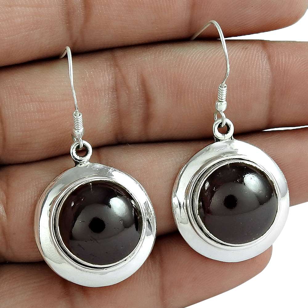 Natural Garnet Gemstone Dangle Ethnic Red Earrings 925 Sterling Silver B9