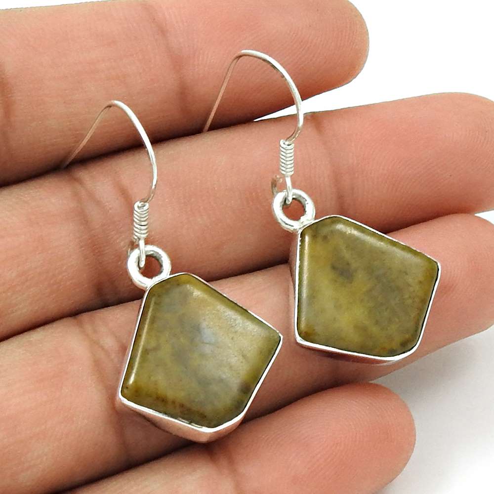 Natural Imperial Jasper Dangle Vintage Earrings 925 Silver For Girls H9