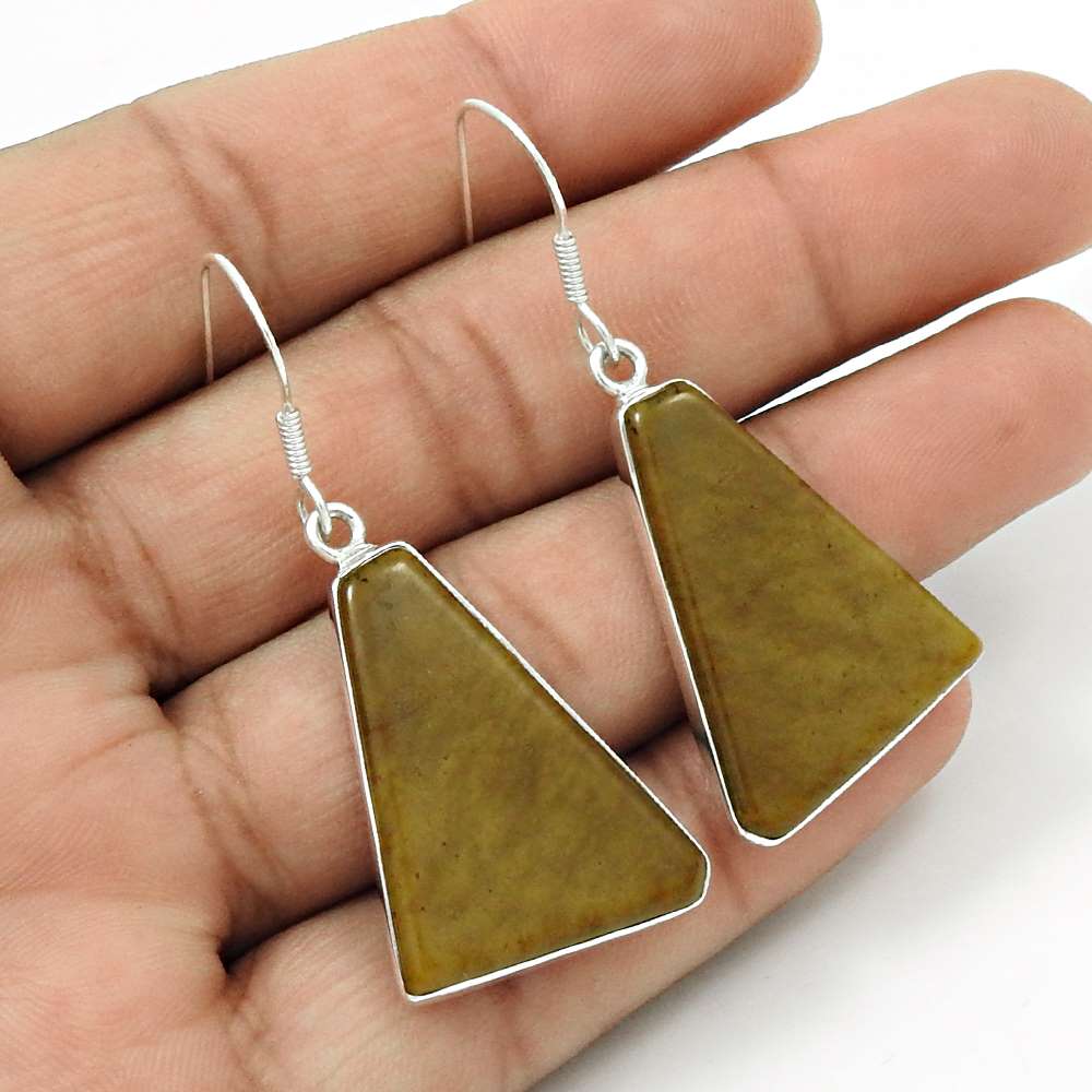 Birthday Gift For Her Natural Jasper Dangle Tribal Earrings 925 Silver J9