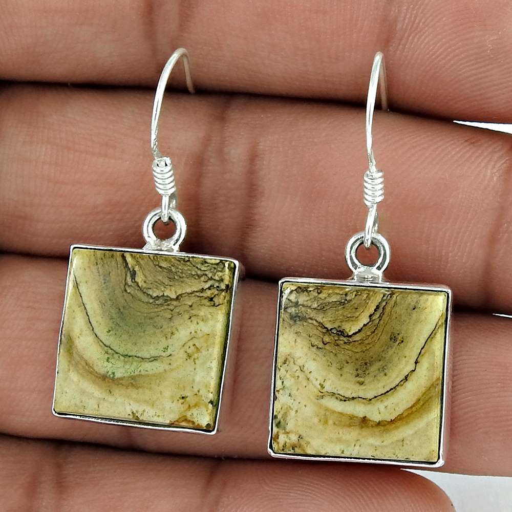 Big Amazing 925 Sterling Silver Picture Jasper Earrings Großhandel